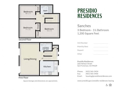 Floor plan for 3 beds, 1.5 baths, 1200 sqft